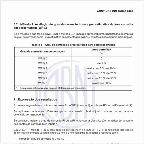 Qual o grau de corrosão e área corroída para corrosão branca?