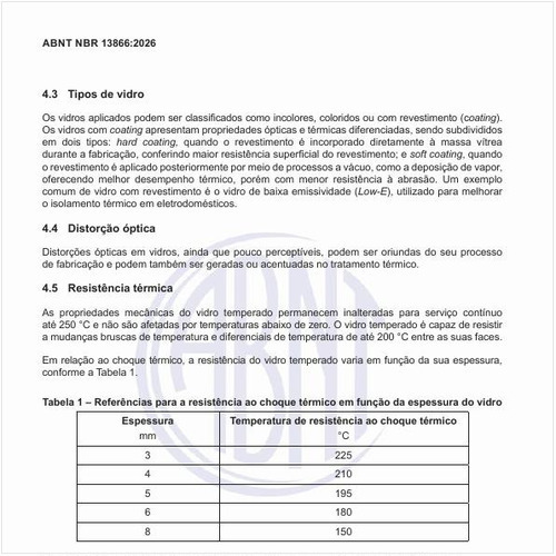 Quais são as referências para a resistência ao choque térmico em função da espessura do vidro?