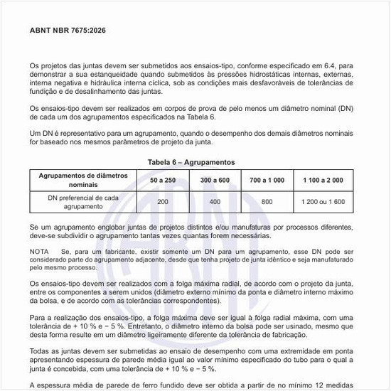 Quais são os agrupamentos para o ensaio de tipo?