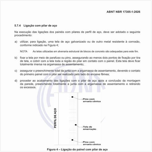 Como é a ligação do painel com o pilar de aço?