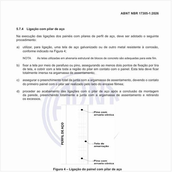 Como é a ligação do painel com o pilar de aço?