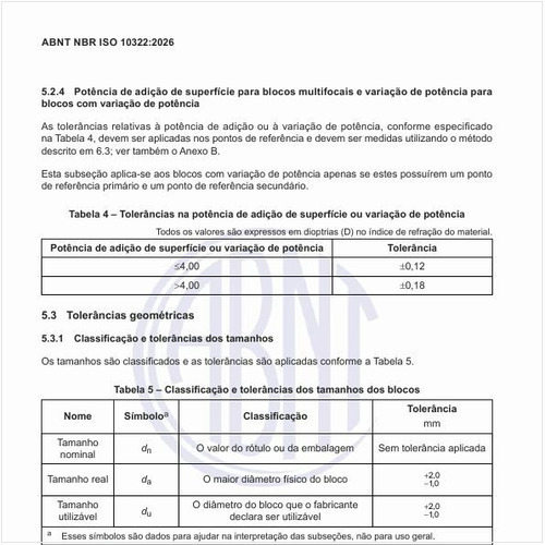 Quais são a classificação e as tolerâncias dos tamanhos dos blocos?