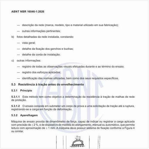 Como é a máquina universal de ensaio de tração, com sistema de fixação para ensaio da rede de proteção?