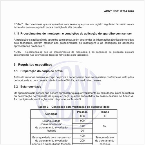Quais são as condições para a verificação da estanqueidade?