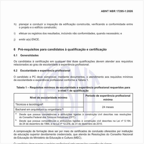Quais são os requisitos mínimos de escolaridade e experiência profissional requeridos para o nível 1 de qualificação?