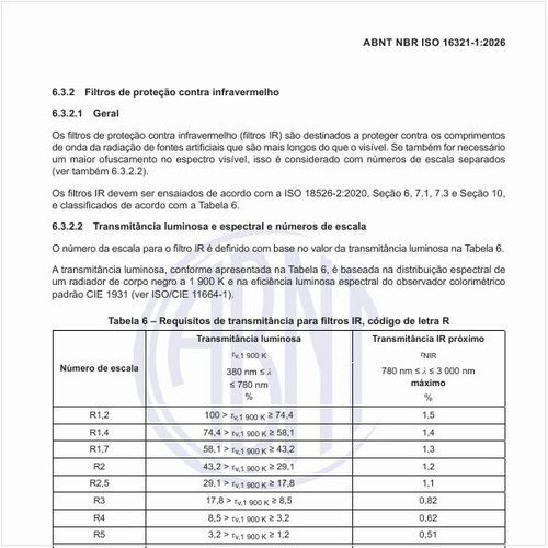 Quais são os requisitos de transmitância para filtros IR, código de letra R?