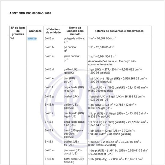Quais as definições das unidades de volume baseadas no sistema pé libra segundo?