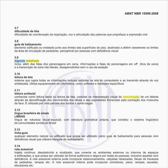 O que é legenda detalhada, em se tratando de Comunicação, na prestação de serviços para deficientes auditivos?