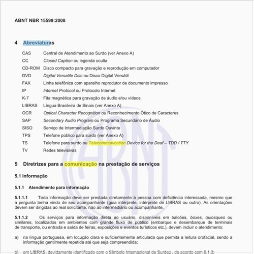Quais as abreviaturas utilizadas, em  Comunicação para pessoas com deficiência?