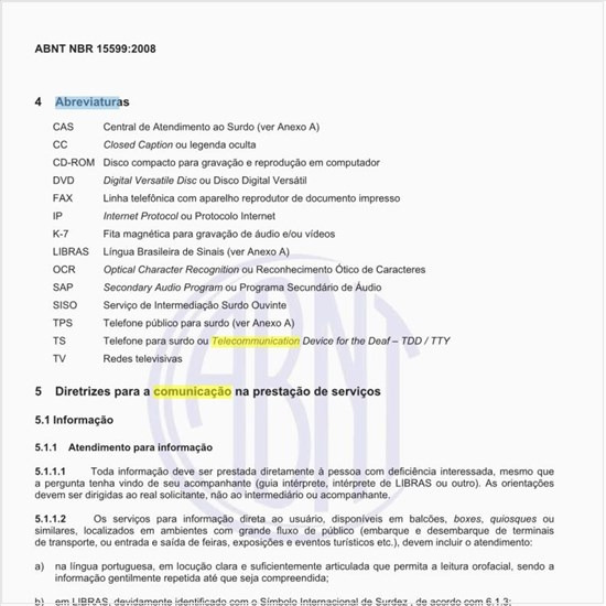 Quais as abreviaturas utilizadas, em  Comunicação para pessoas com deficiência?