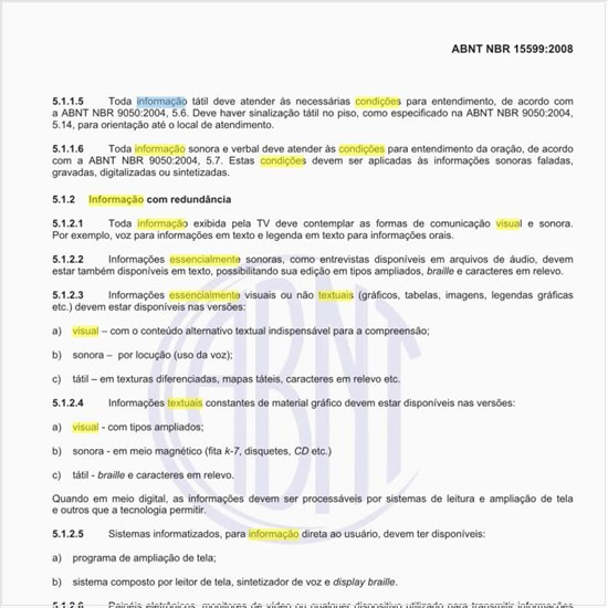 Quais as condições a serem observadas para informação essencialmente visual ou não textuais, visando as pessoas com deficiência?