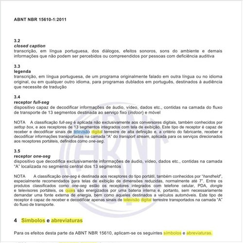 Quais os simbolos e abreviaturas utilizados para a acessibilidade do Sistema de televisão digital terrestre?