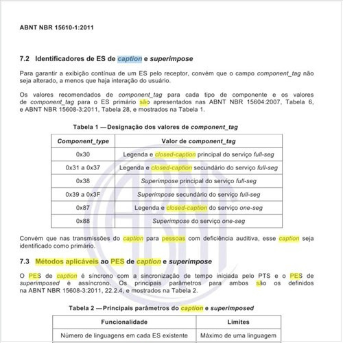 Quais são os métodos aplicáveis ao  PES de caption e superimpose?