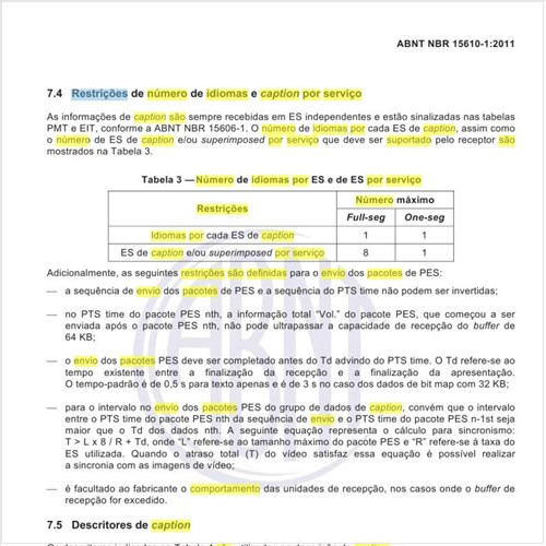 Além  das restrições de número de idiomas e caption  por serviço que outras restrições são definidas para o envio dos pacotes de PES?