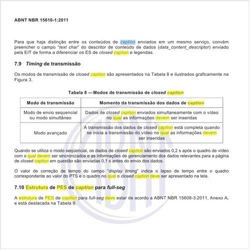 Qual deve ser a estrutura de PES de caption para full-seg?