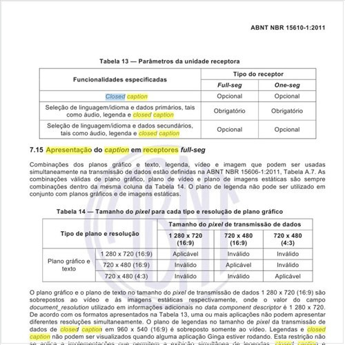 Como deve ser a apresentação do closed caption em receptores full-seg?