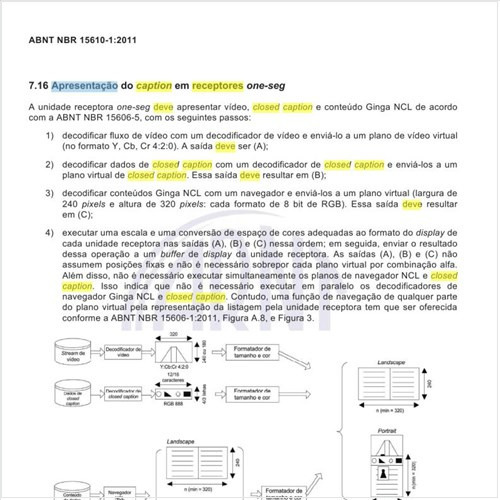 Como deve ser a apresentação do closed caption em receptores one-seg?