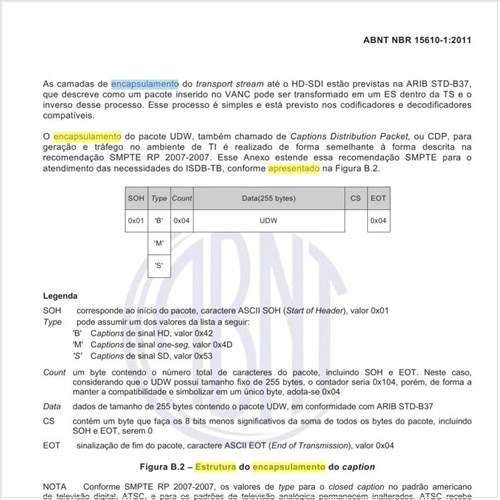 Como se apresenta a estrutura do encapsulamento do caption?
