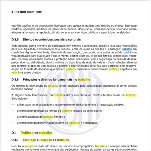 Com relação às Praticas de trabalho, como tratar questões de Emprego e relações de trabalho, na implantação do sistema de gestão de responsabilidade social?