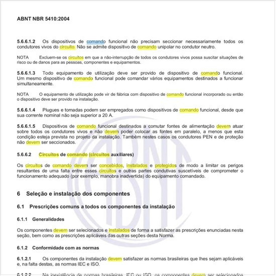 Como devem ser concebidos instalados e protegidos os circuitos de comando (circuitos auxiliares)?