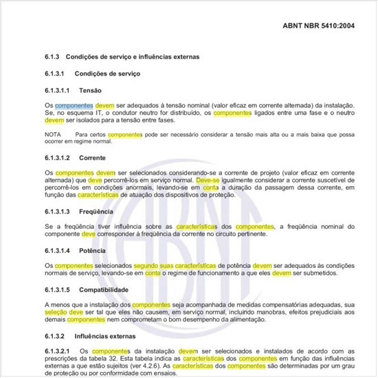 O que deve ser levado em conta para a seleção dos componentes segundo suas características de potência?