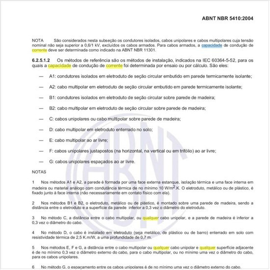 Qual a condição para que a corrente transportada durante períodos prolongados em funcionamento normal não ultrapasse sua capacidade de condução?