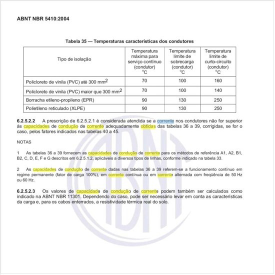 Como deve ser obtida a capacidade de condução de corrente, de modo que as prescrições sejam consideradas atendidas?