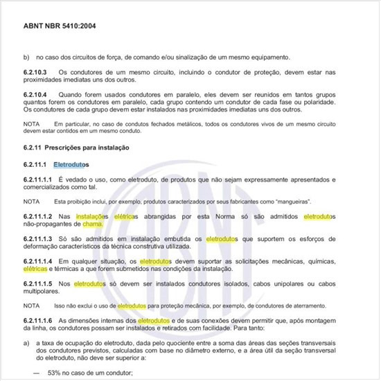 Quais as características mínimas de propagação da chama dos eletrodutos a serem utilizados nas instalações elétricas de baixa tensão?