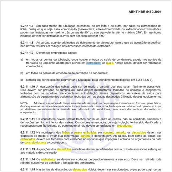 Quais as prescrições para os eletrodutos de linhas elétricas a serem embutidas em concreto armado, durante a concretagem?