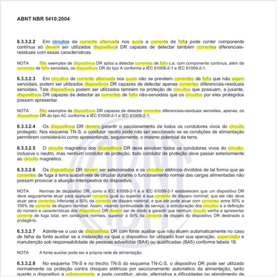 Quais devem ser os dispositivos DR escolhidos para circuitos de corrente alternada  em que não são previstas correntes de falta que não sejam senoidais?