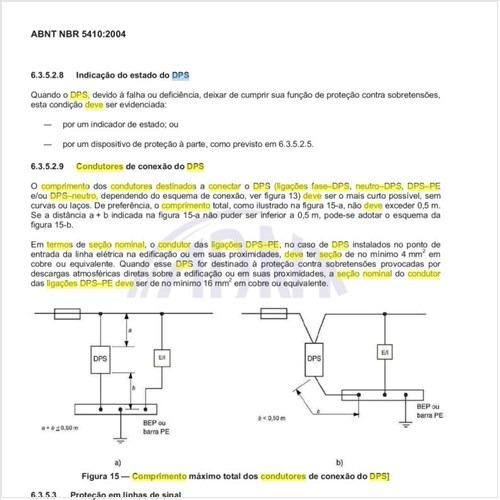 Como deve ser o comprimento dos condutores destinados a conectar o DPS e em termos de seção nominal do condutor das ligações DPS-PE?