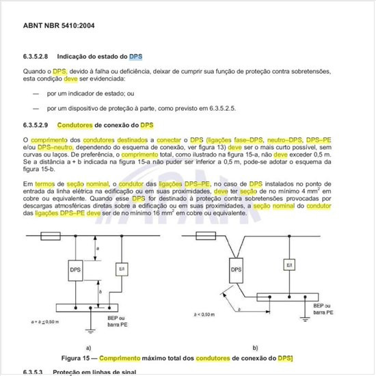 Como deve ser o comprimento dos condutores destinados a conectar o DPS e em termos de seção nominal do condutor das ligações DPS-PE?