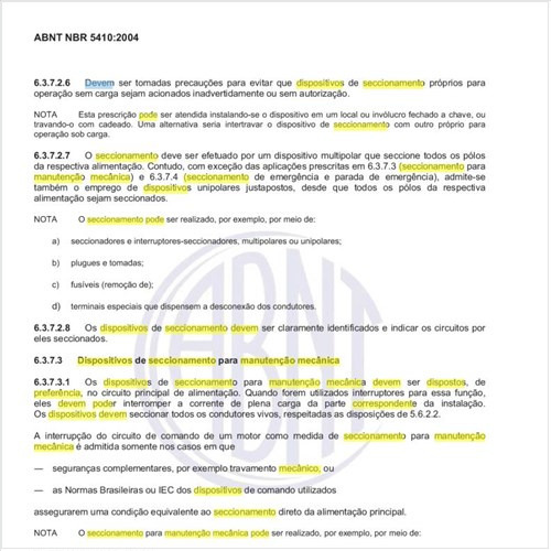Onde devem ser dispostos, de preferência, os dispositivos de seccionamento para manutenção mecânica e como pode ser feito o seccionamento para manutenção mecânica?