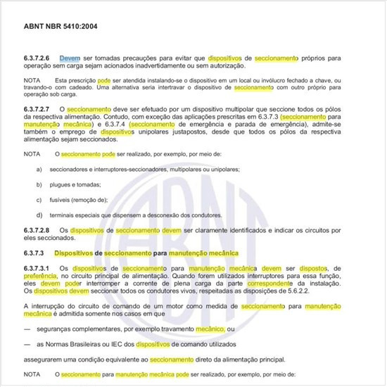 Onde devem ser dispostos, de preferência, os dispositivos de seccionamento para manutenção mecânica e como pode ser feito o seccionamento para manutenção mecânica?