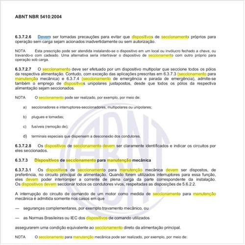 Como devem ser operados os dispositivos de seccionamento para manutenção mecânica?