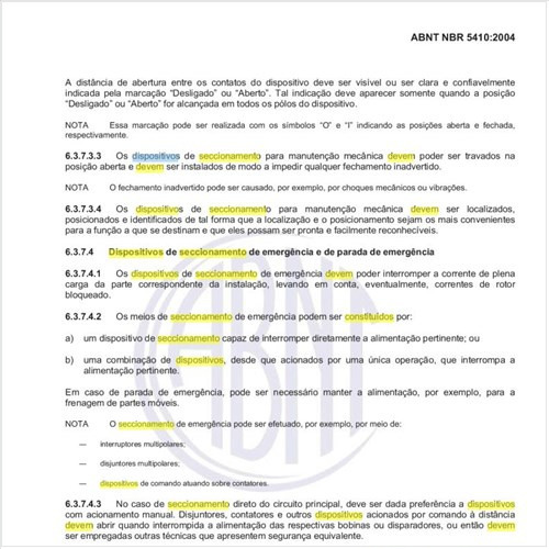Como devem ser constituídos os dispositivos de seccionamento de emergência?