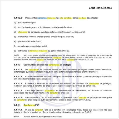 Quais elementos metálicos não são admitidos como condutor de proteção?