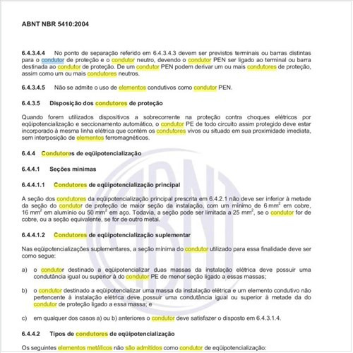 Quais elementos metálicos não são admitidos como condutor de equipotencialização?