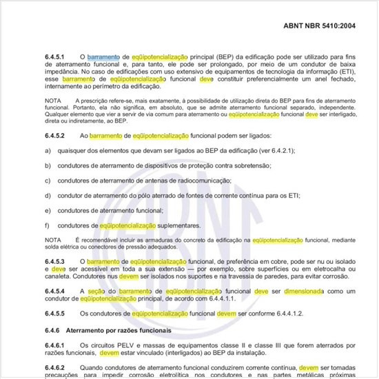 Como deve ser dimensionada a seção do barramento de equipotencialização funcional?