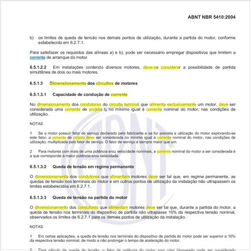 Qual deve ser a corrente de projeto a se considerar no dimensionamento dos condutores do circuito terminal que alimenta exclusivamente um motor?
