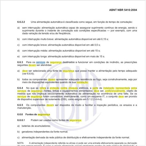 Como deve ser tratada a parte da instalação representada pelos serviços de segurança no que se refere à proteção contra choques elétricos?