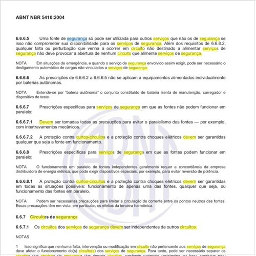 Como devem ser os circuitos de segurança em relação aos circuitos não pertencentes aos serviços de segurança?