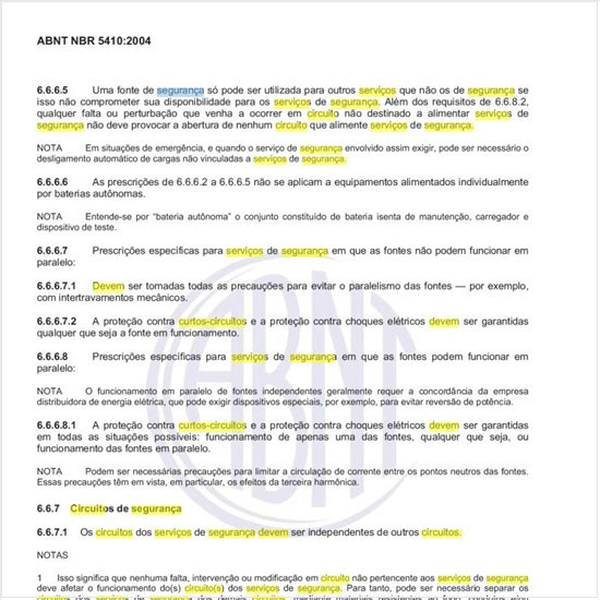 Como devem ser os circuitos de segurança em relação aos circuitos não pertencentes aos serviços de segurança?