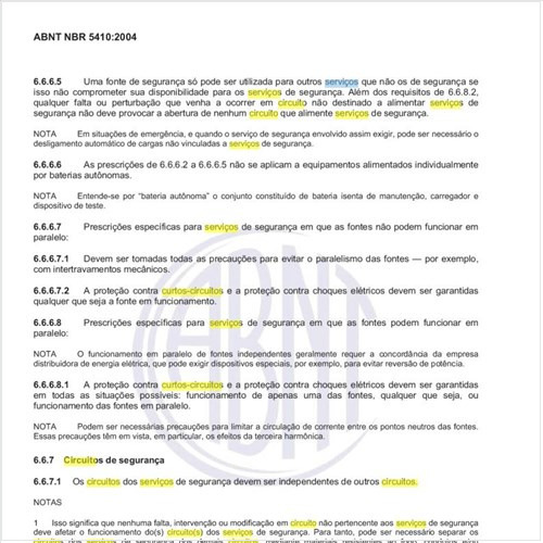 Quais as restrições de trajeto para as linhas elétricas contendo circuitos de serviços de segurança?