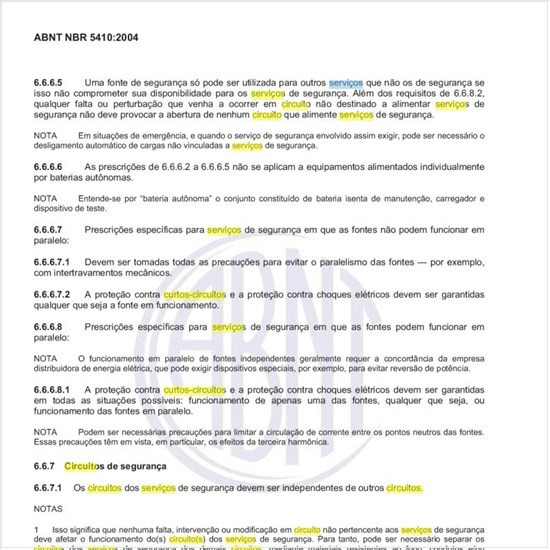 Quais as restrições de trajeto para as linhas elétricas contendo circuitos de serviços de segurança?