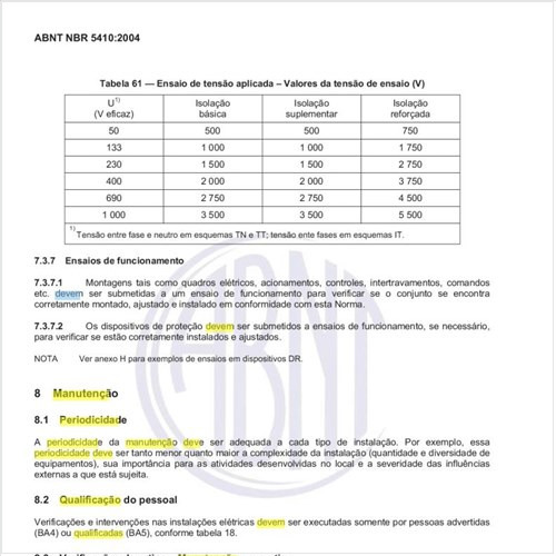 Qual deve ser a periodicidade da manutenção da instalação?