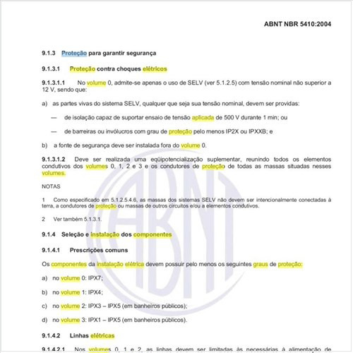 Quais os graus de proteção mínimos para os componentes da instalação elétrica em cada volume de locais contendo banheira ou chuveiro?