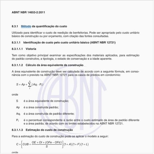 O que é método de quantificação de custo?