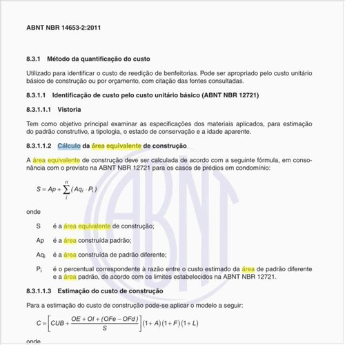 O que é Cálculo da área equivalente de construção?