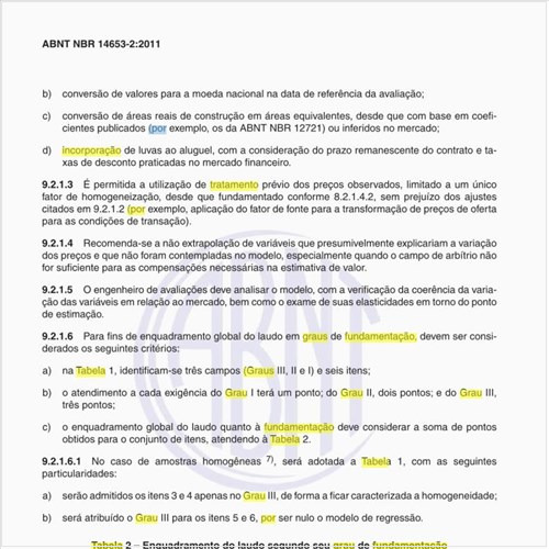 No tratamento por fatores para definir o grau de fundamentação que tabela adotar?